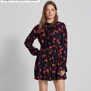 NWT - The Kooples Cherry Print Long Sleeve Ruffle Mini Dress - Size FR 1